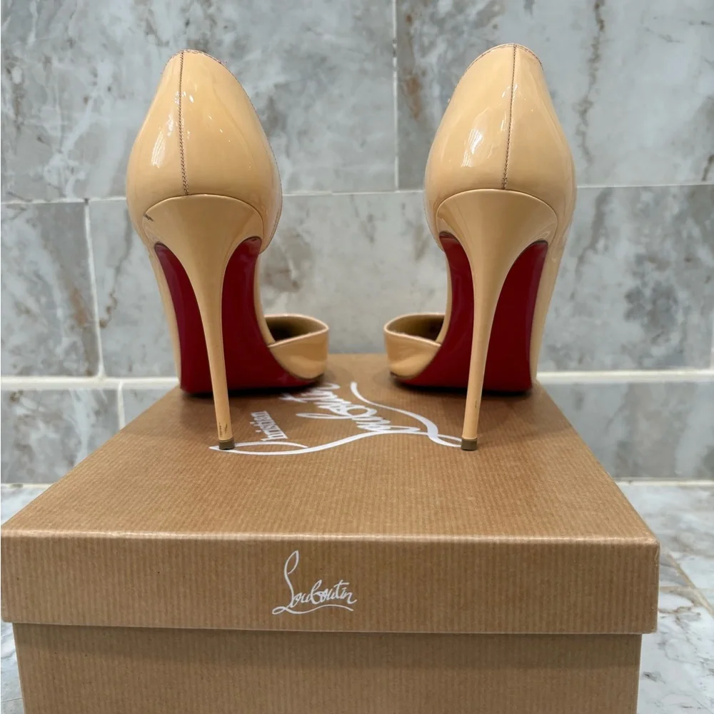 Christian Louboutin Iriza 100 Nude Patent Pointed-Toe Stiletto Pumps